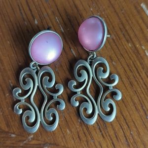 Pink and gold dangle earrings